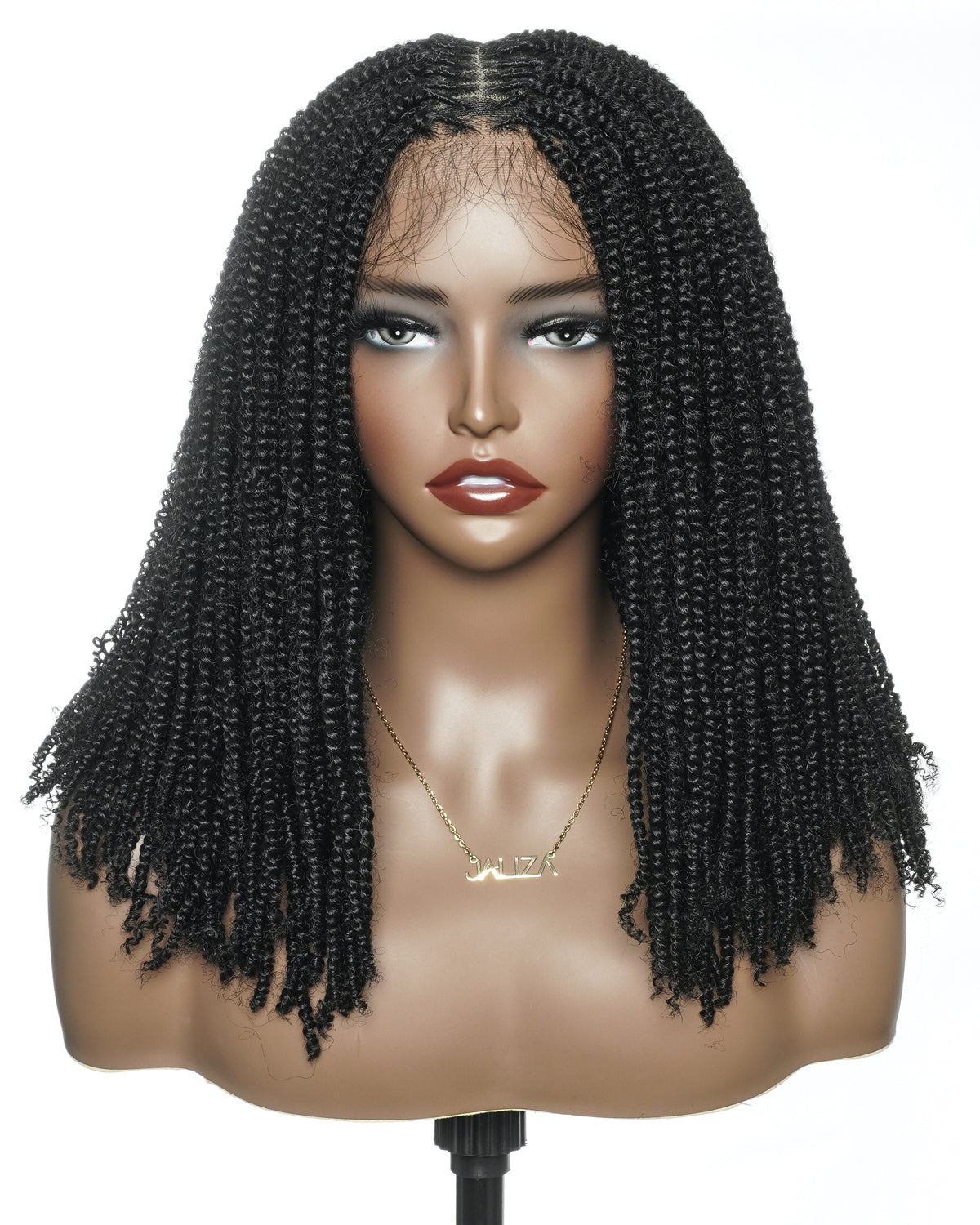 Tina - Senegalese Mini Twist Braided Wig 14" Full Hand-tied HD Lace With Curly Ends - Human Baby Hair