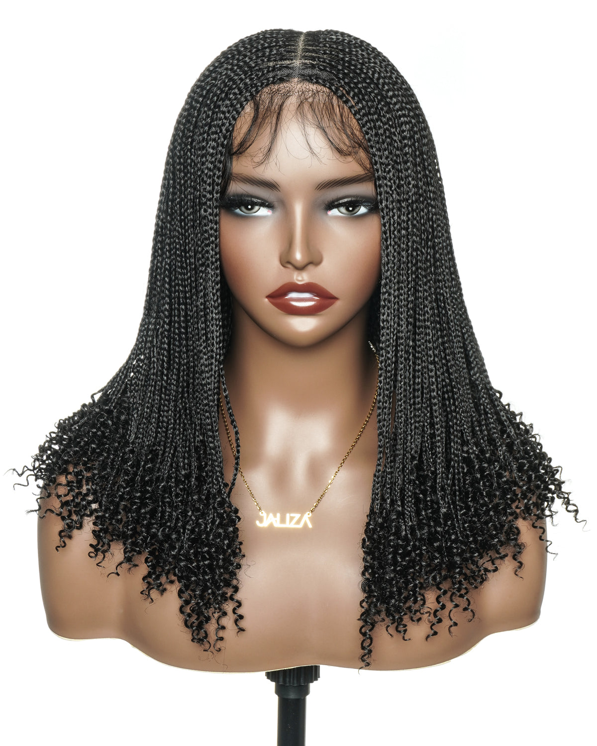 14" Knotless Micro Box HD Full Lace Braided Wig With Curly Ends