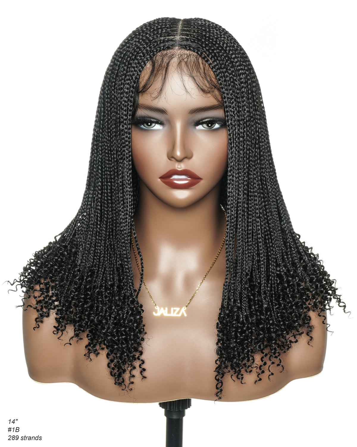 Tina - Senegalese Mini Twist Braided Wig 14" Full Hand-tied HD Lace With Curly Ends - Human Baby Hair