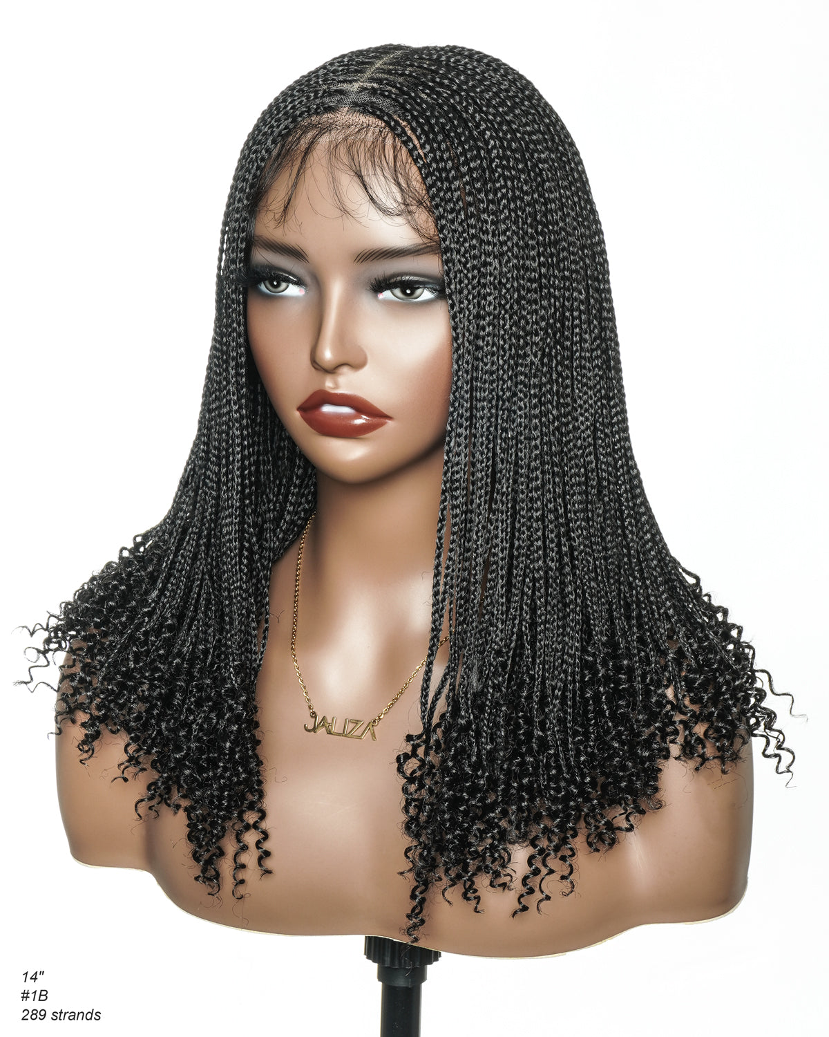 Tina - Senegalese Mini Twist Braided Wig 14" Full Hand-tied HD Lace With Curly Ends - Human Baby Hair