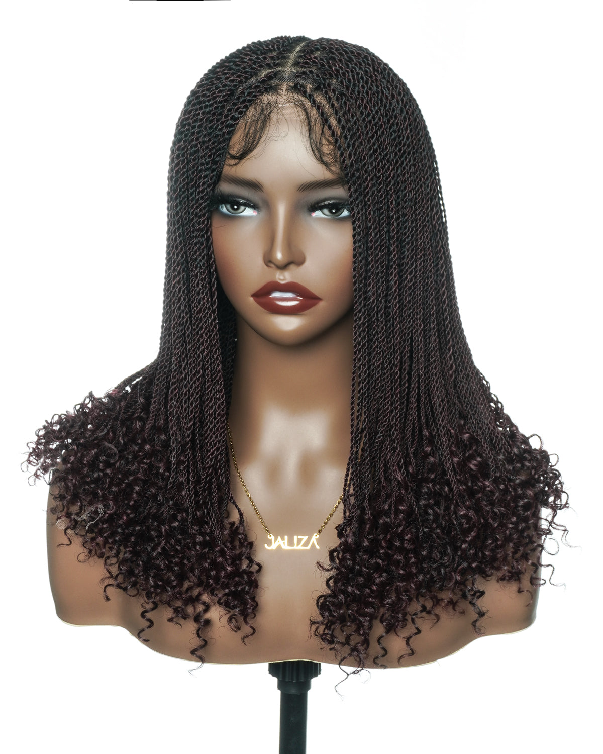 Tina - Senegalese Mini Twist Braided Wig 14" Full Hand-tied Swiss HD Lace With Curly Ends - Human Baby Hair