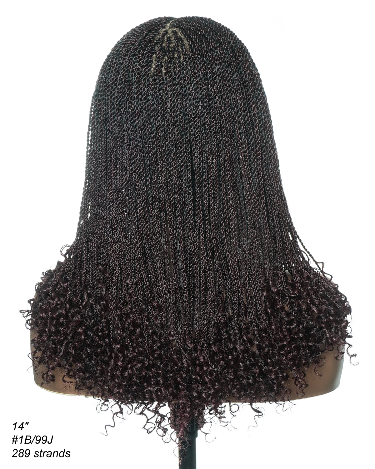 Tina - Senegalese Mini Twist Braided Wig 14" Full Hand-tied Swiss HD Lace With Curly Ends - Human Baby Hair