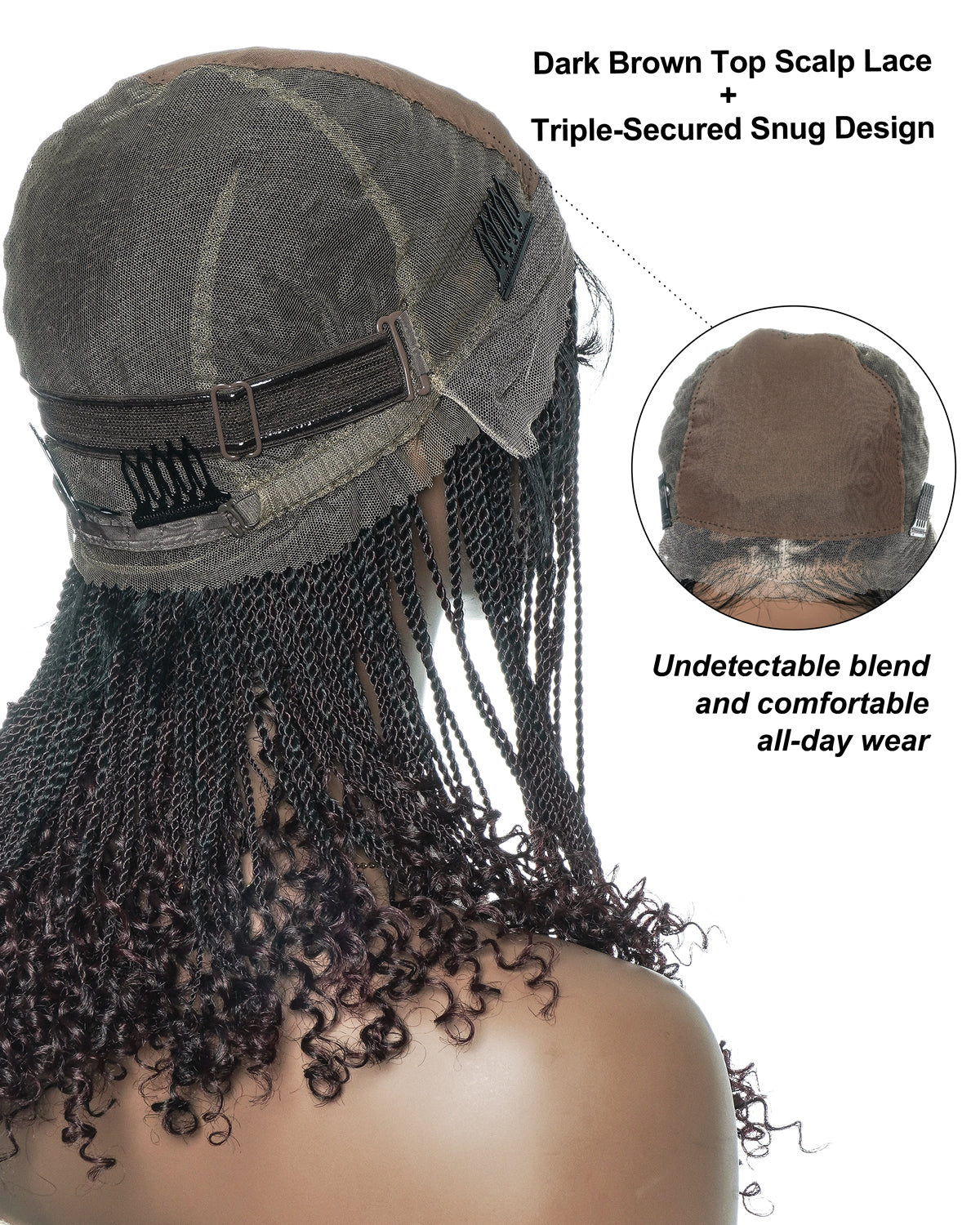 Tina - Senegalese Mini Twist Braided Wig 14" Full Hand-tied Swiss HD Lace With Curly Ends - Human Baby Hair