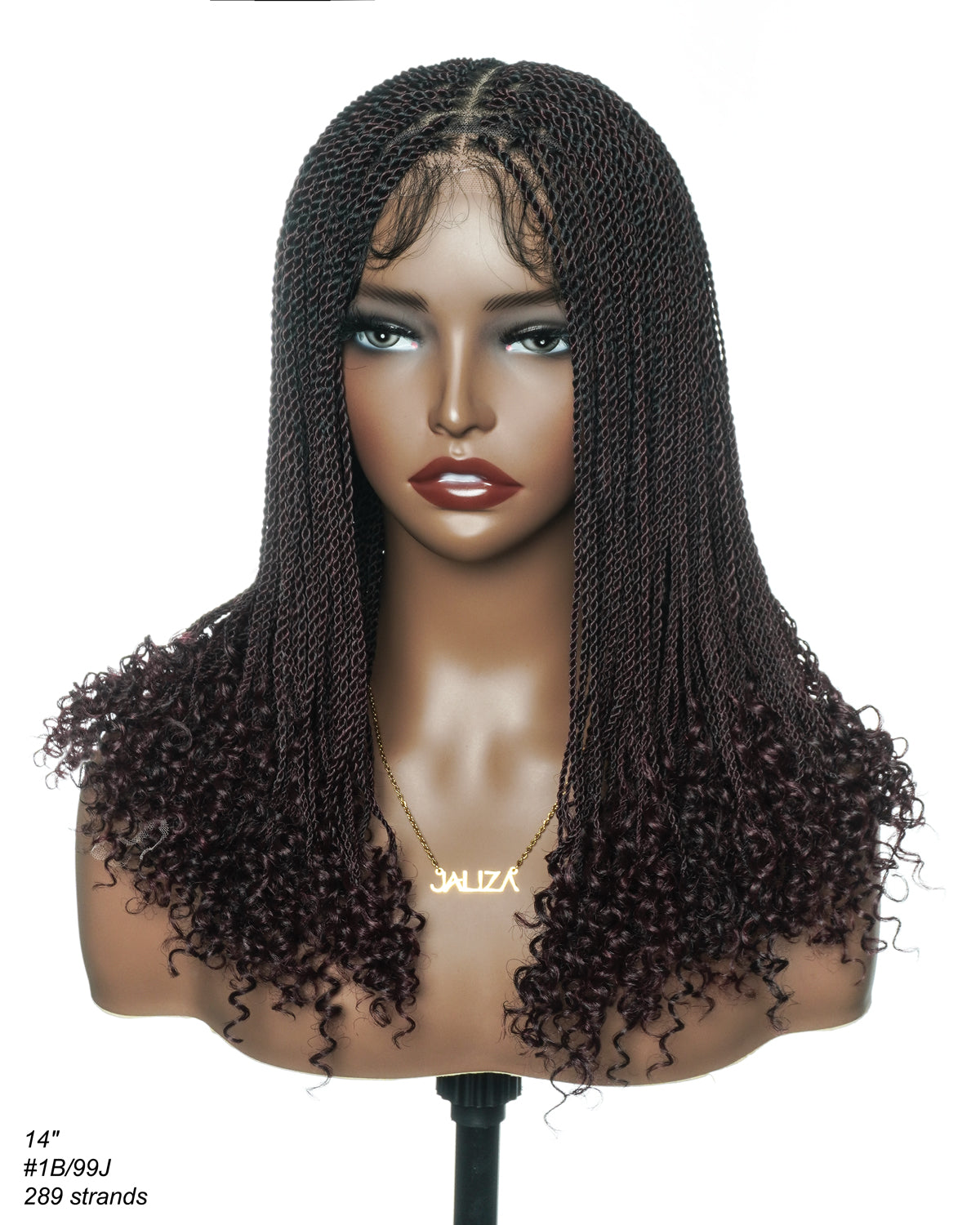 Tina - Senegalese Mini Twist Braided Wig 14" Full Hand-tied Swiss HD Lace With Curly Ends - Human Baby Hair