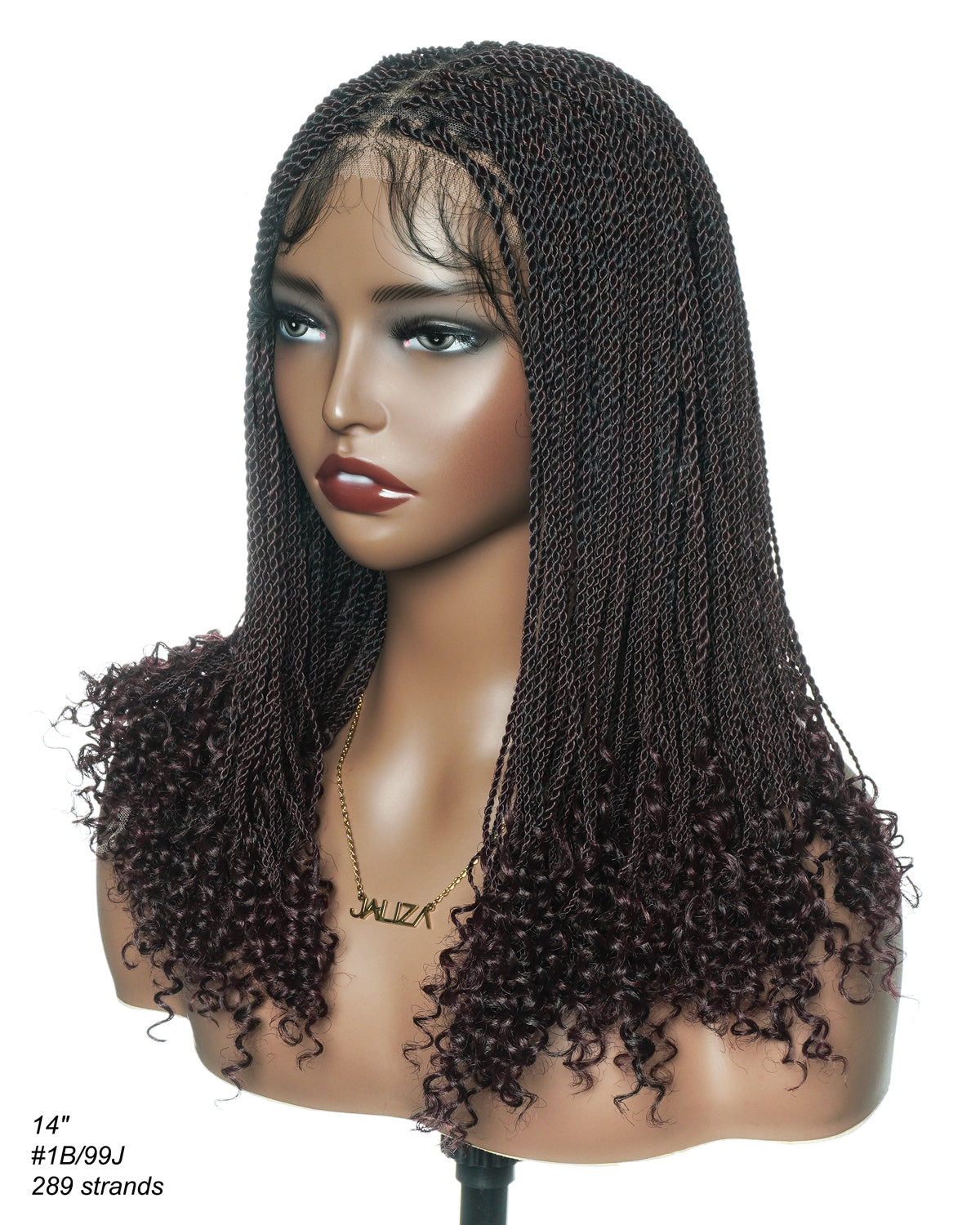Tina - Senegalese Mini Twist Braided Wig 14" Full Hand-tied Swiss HD Lace With Curly Ends - Human Baby Hair
