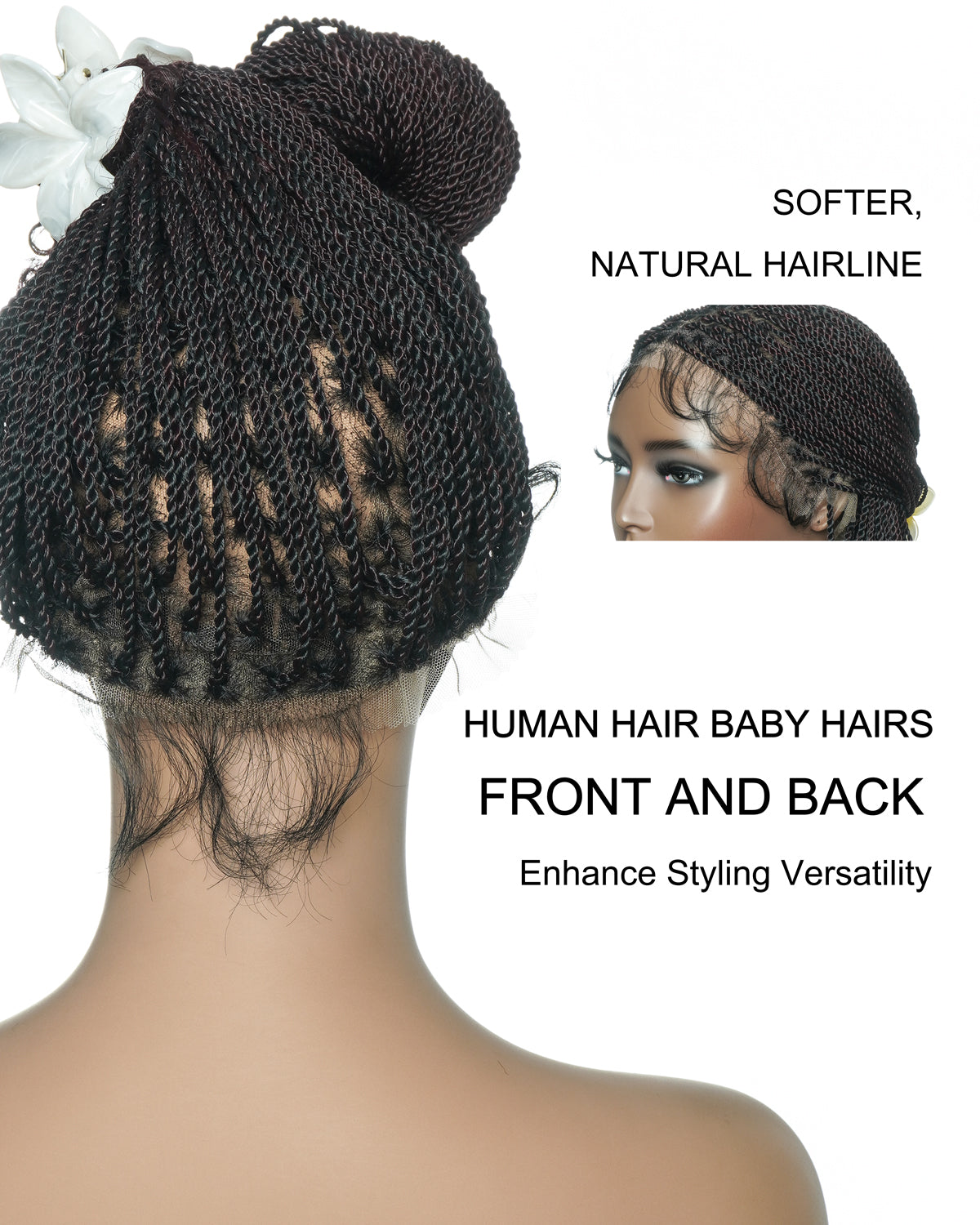 Tina - Senegalese Mini Twist Braided Wig 14" Full Hand-tied Swiss HD Lace With Curly Ends - Human Baby Hair