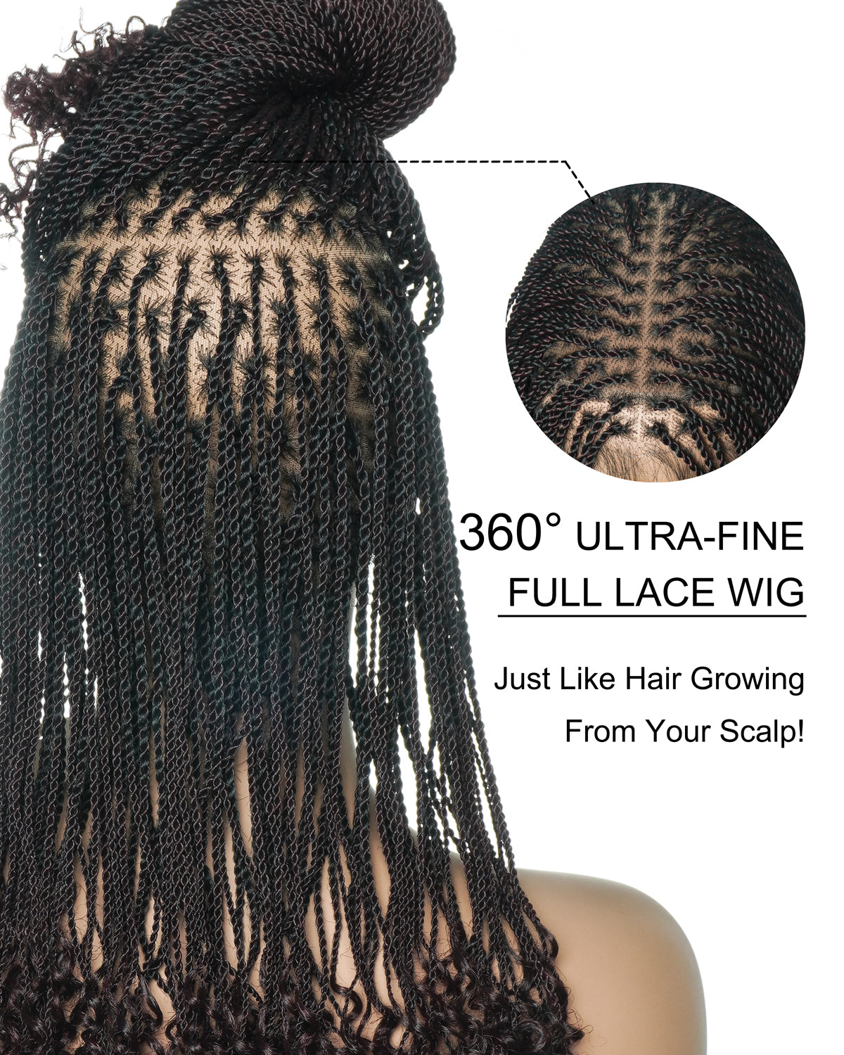 Tina - Senegalese Mini Twist Braided Wig 14" Full Hand-tied Swiss HD Lace With Curly Ends - Human Baby Hair