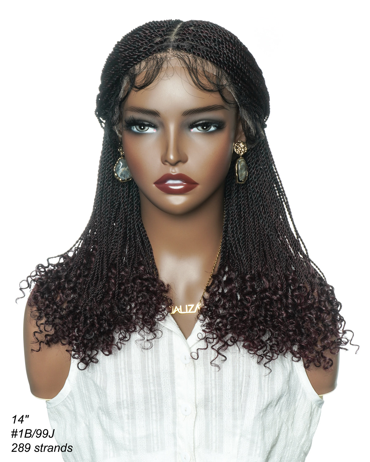 Tina - Senegalese Mini Twist Braided Wig 14" Full Hand-tied Swiss HD Lace With Curly Ends - Human Baby Hair