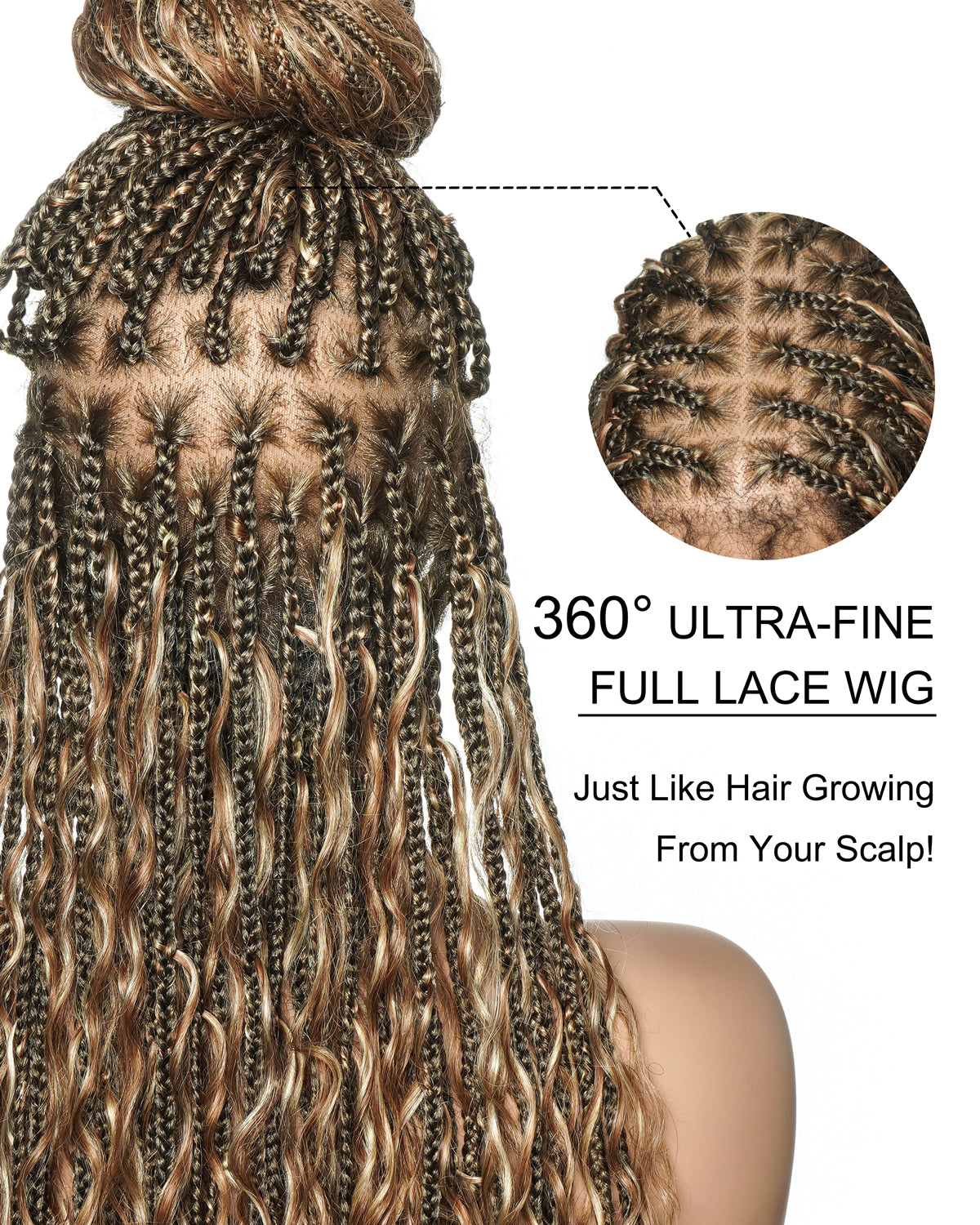 36" Mix Color 1B 27 30 613 HD Full Lace Knotless Boho Box Braided Wig