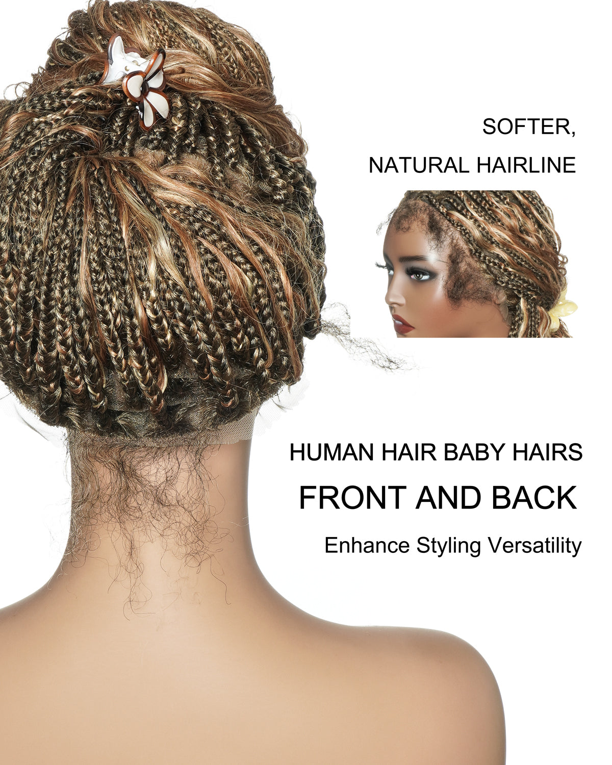 36" Mix Color 1B 27 30 613 HD Full Lace Knotless Boho Box Braided Wig