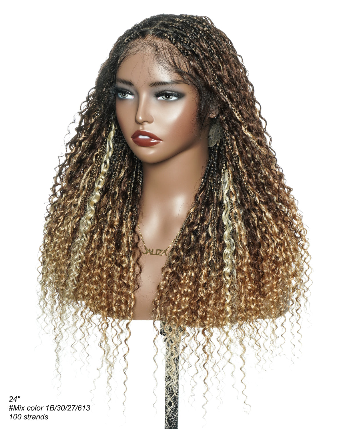 Solana - Human Hair Pre Bleached Lace Swiss HD Full Lace Blend Color 1B 4 30 27 613 Human Hair Boho Style Boho Box Braided Wig