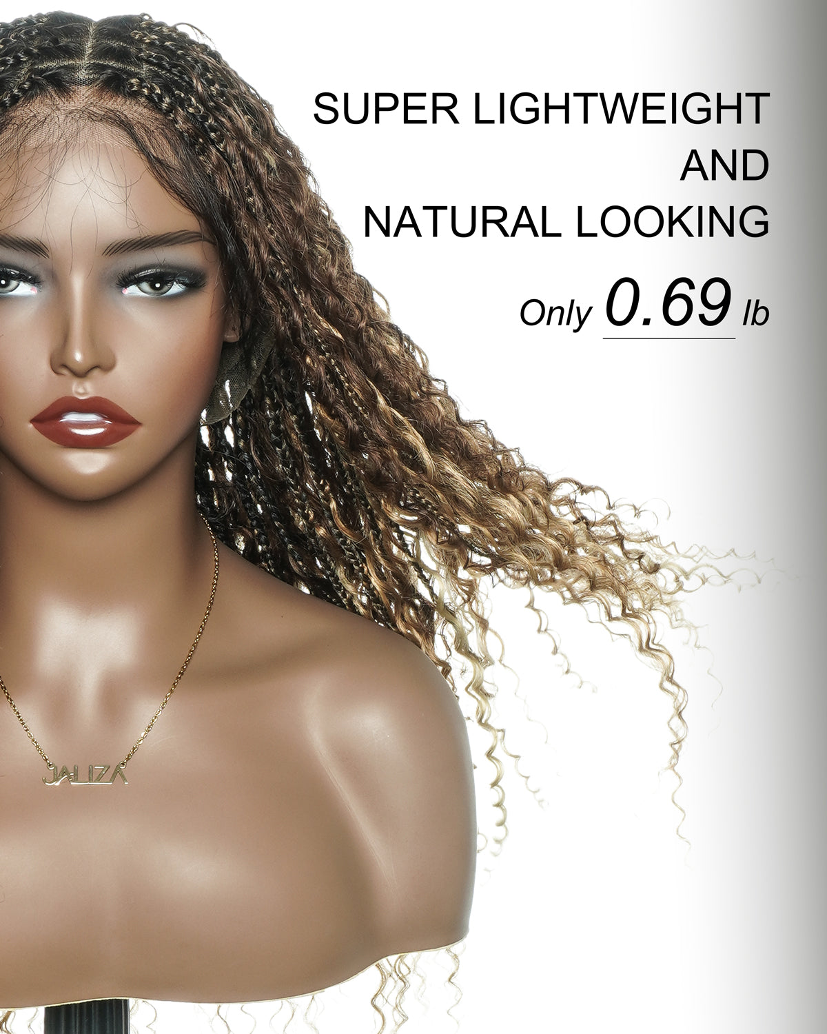 Solana - Human Hair Pre Bleached Lace Swiss HD Full Lace Blend Color 1B 4 30 27 613 Human Hair Boho Style Boho Box Braided Wig