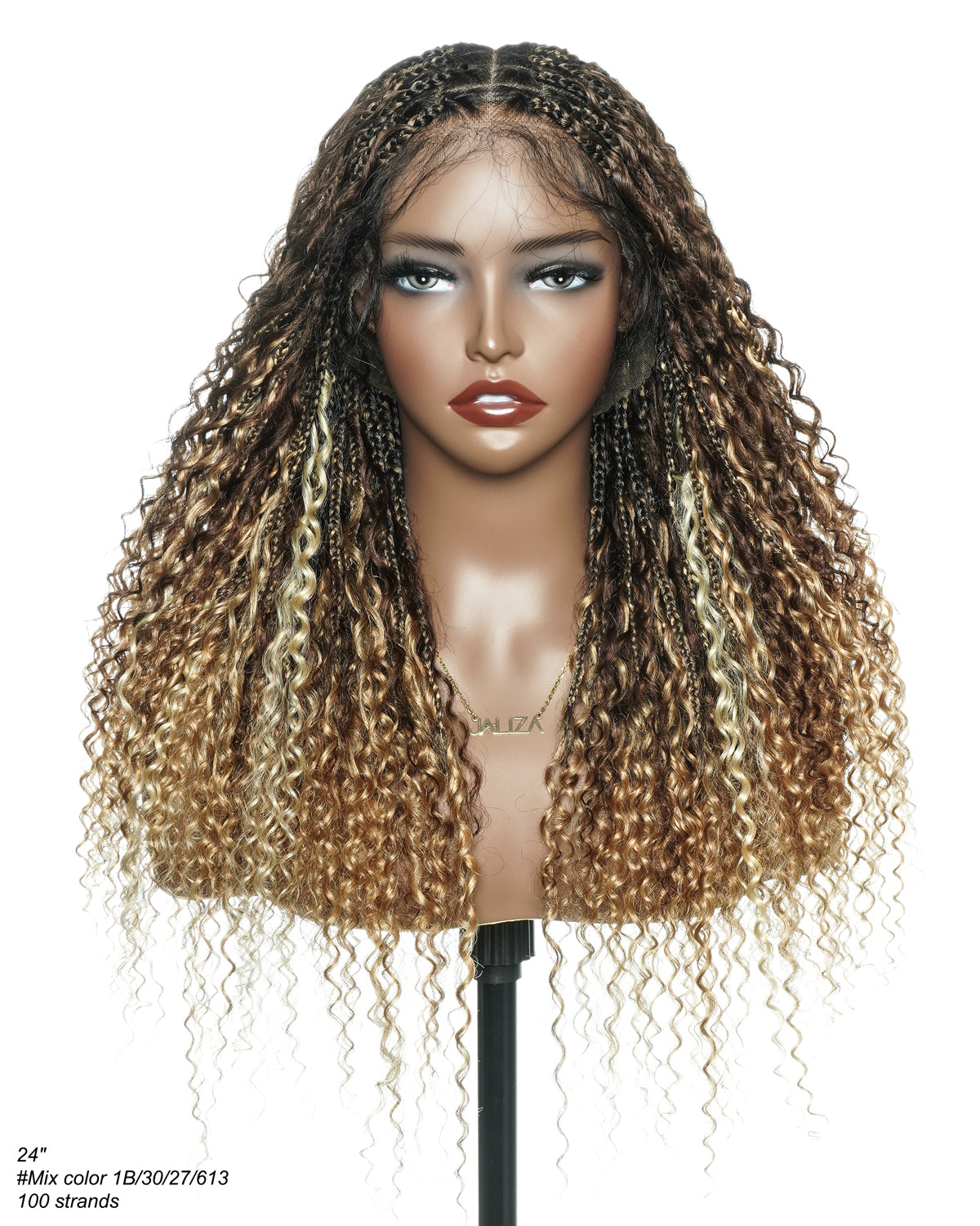 Solana - Human Hair Pre Bleached Lace Swiss HD Full Lace Blend Color 1B 4 30 27 613 Human Hair Boho Style Boho Box Braided Wig