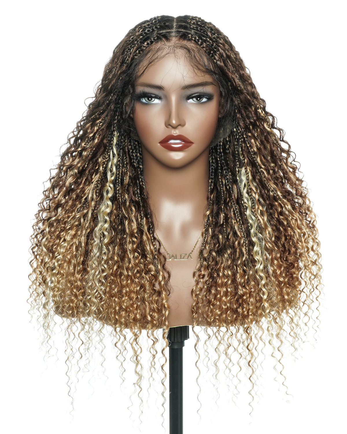 Solana - Human Hair Pre Bleached Lace Swiss HD Full Lace Blend Color 1B 4 30 27 613 Human Hair Boho Style Boho Box Braided Wig