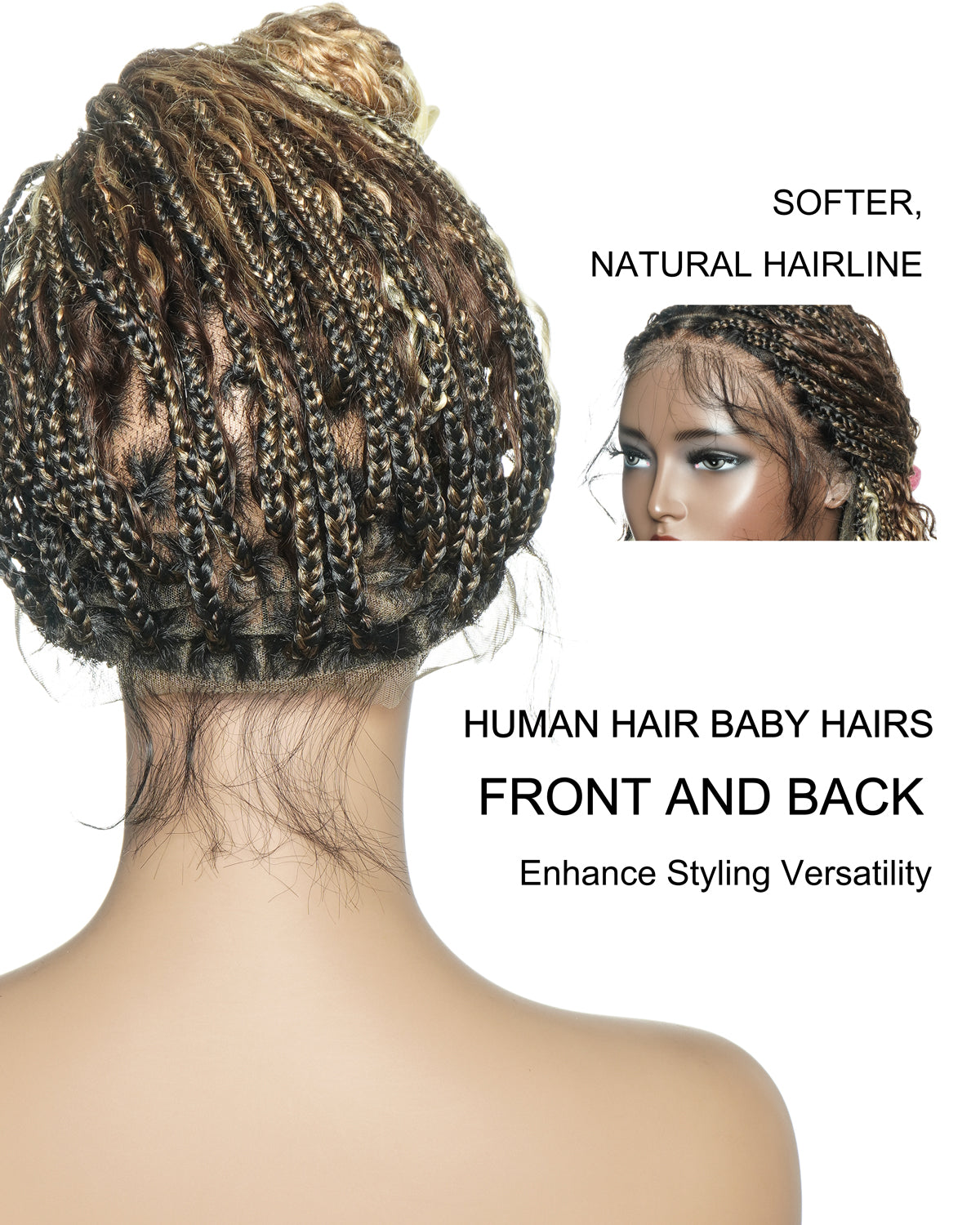 Solana - Human Hair Lace HD Full Lace Blend Color 1B 30 27 613 Human Hair Boho Style Boho Box Braided Wig