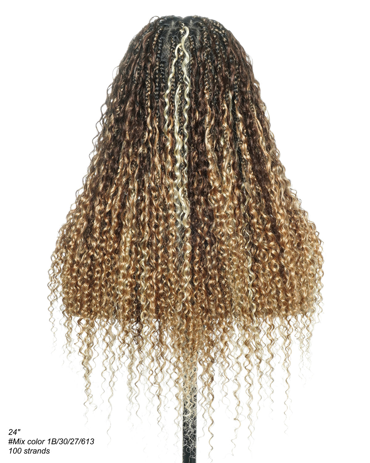 Solana - Human Hair Pre Bleached Lace Swiss HD Full Lace Blend Color 1B 4 30 27 613 Human Hair Boho Style Boho Box Braided Wig