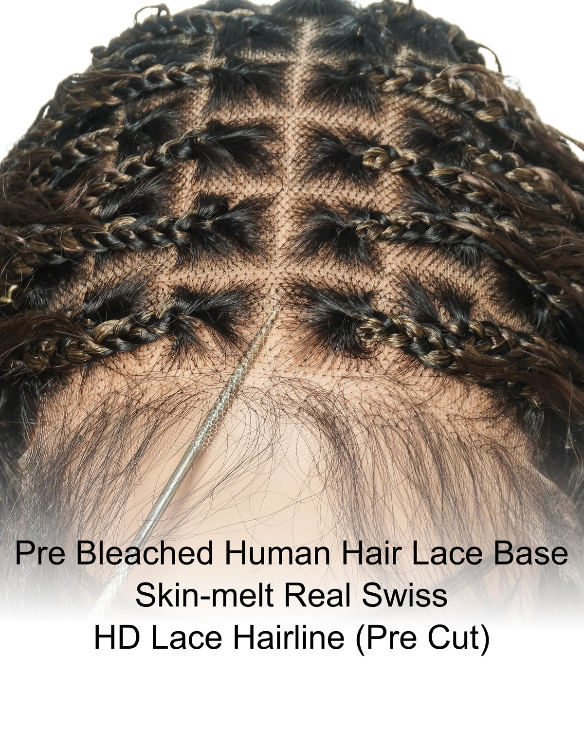 Solana - Human Hair Pre Bleached Lace Swiss HD Full Lace Blend Color 1B 4 30 27 613 Human Hair Boho Style Boho Box Braided Wig