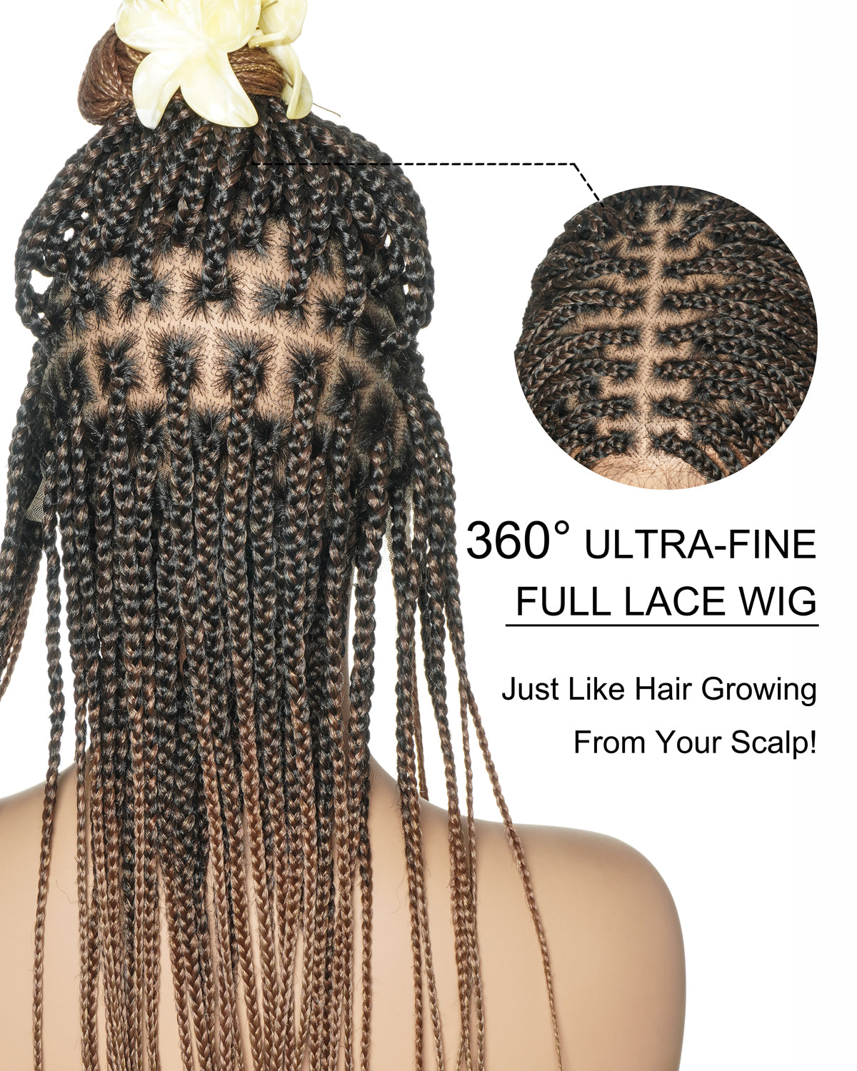 24" Pre Bleached Human Hair Lace Lightweight Knotless HD Lace Box Braided Wig