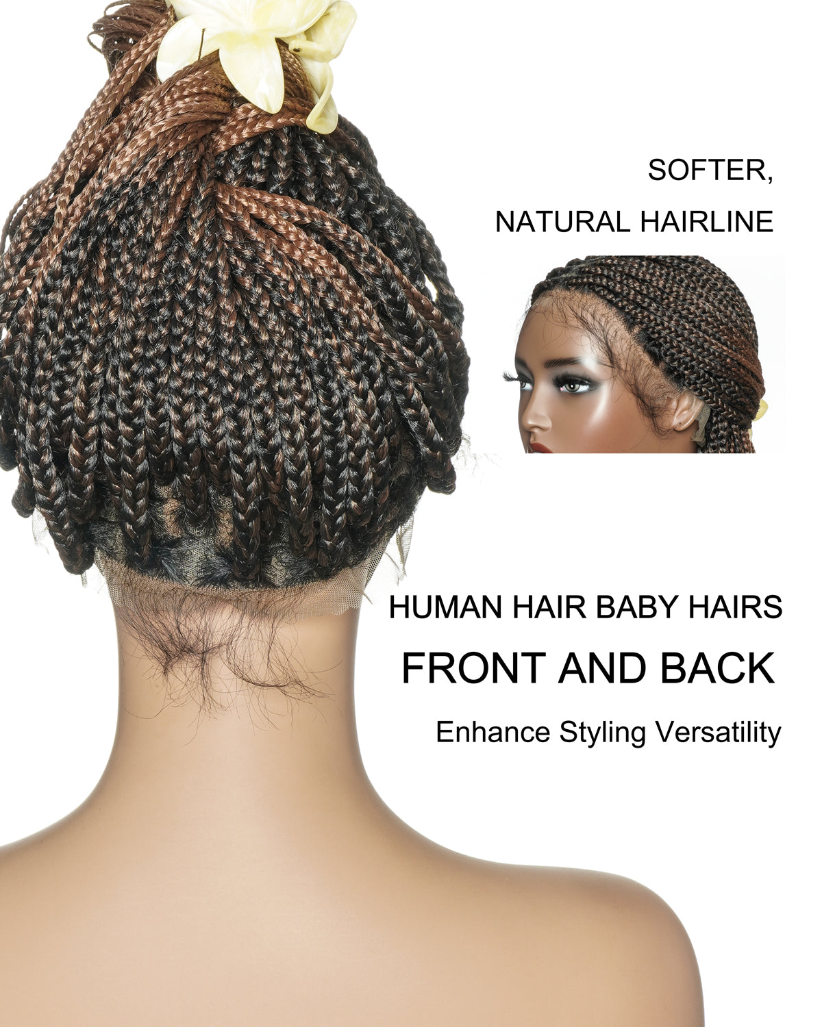 24" Pre Bleached Human Hair Lace Lightweight Knotless HD Lace Box Braided Wig