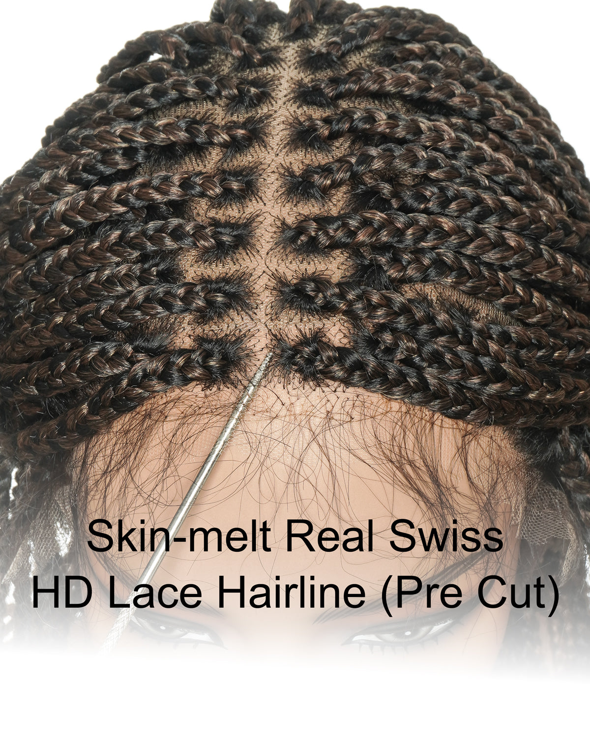 24" Pre Bleached Human Hair Lace Lightweight Knotless HD Lace Box Braided Wig
