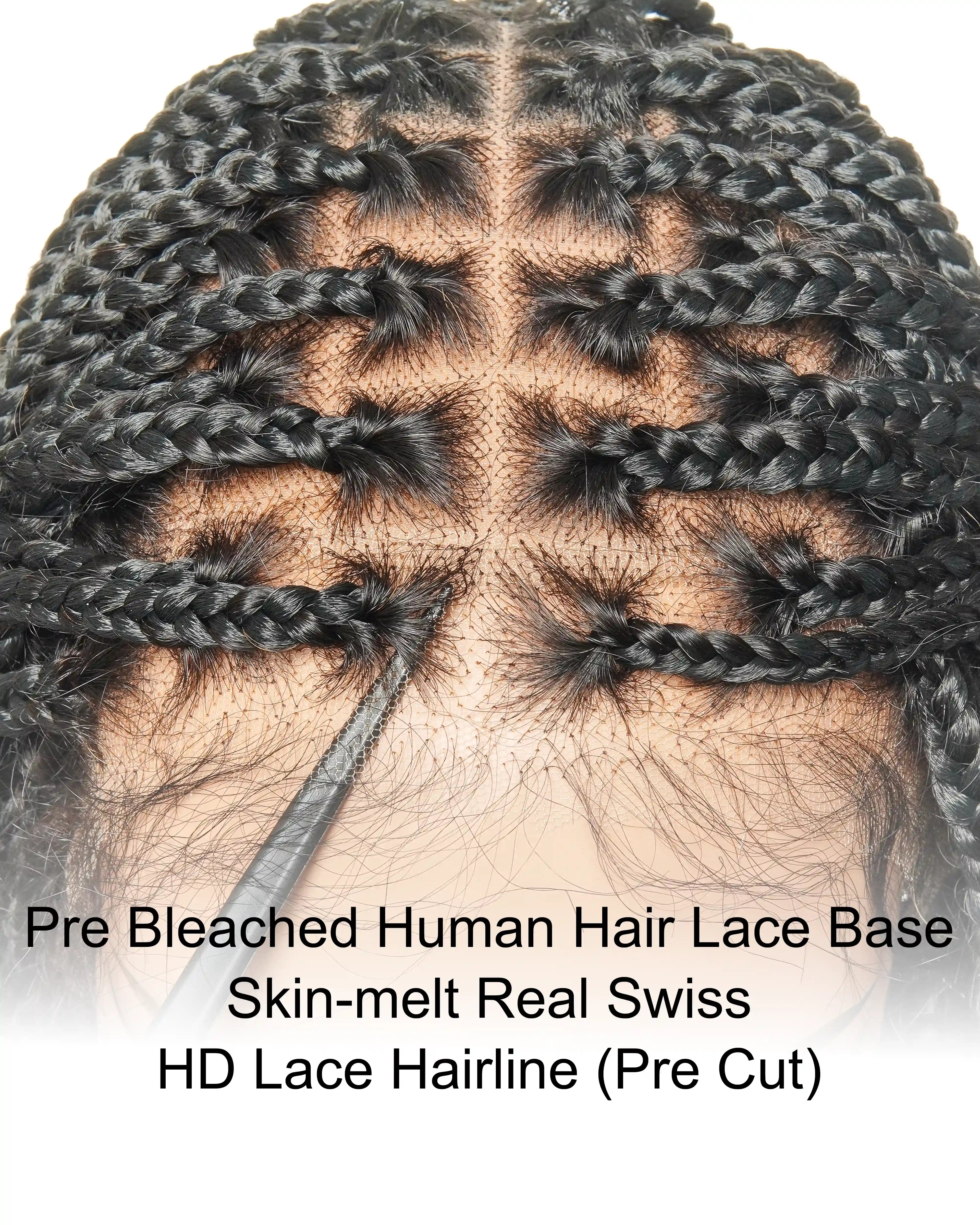 Nina - Short Pre Bleached Swiss HD Full Lace Knotless Box Braided Wig With Human Hair Curly Ends