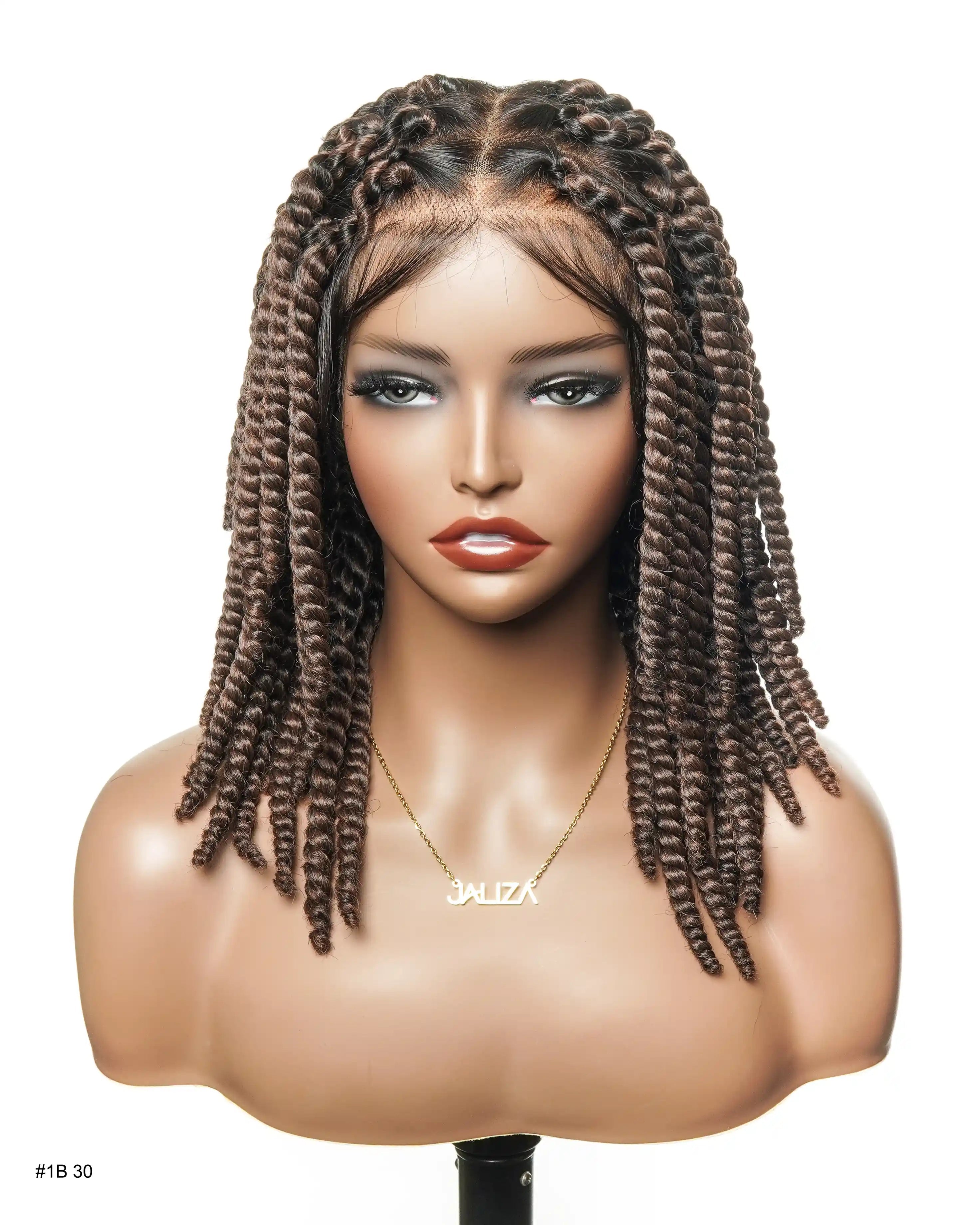 14" Soft Jumbo Twist Pre Bleached Human Hair Lace Base HD Full Lace Braided Wig