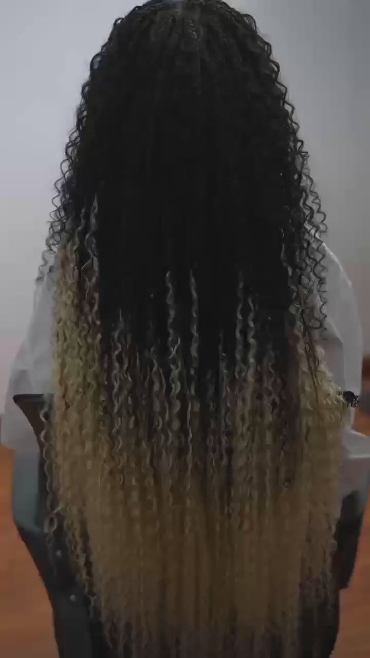 Diane's 36" Pre bleached Human Hair Lace Ombre Boho Box Braided Wig (Extra Full)