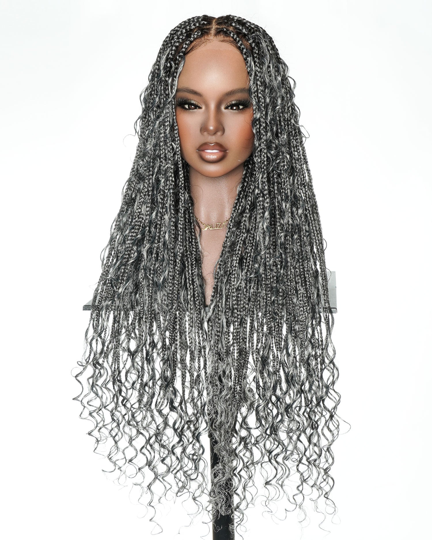 30" Salt & Pepper Knotless Boho Box Braided Wig