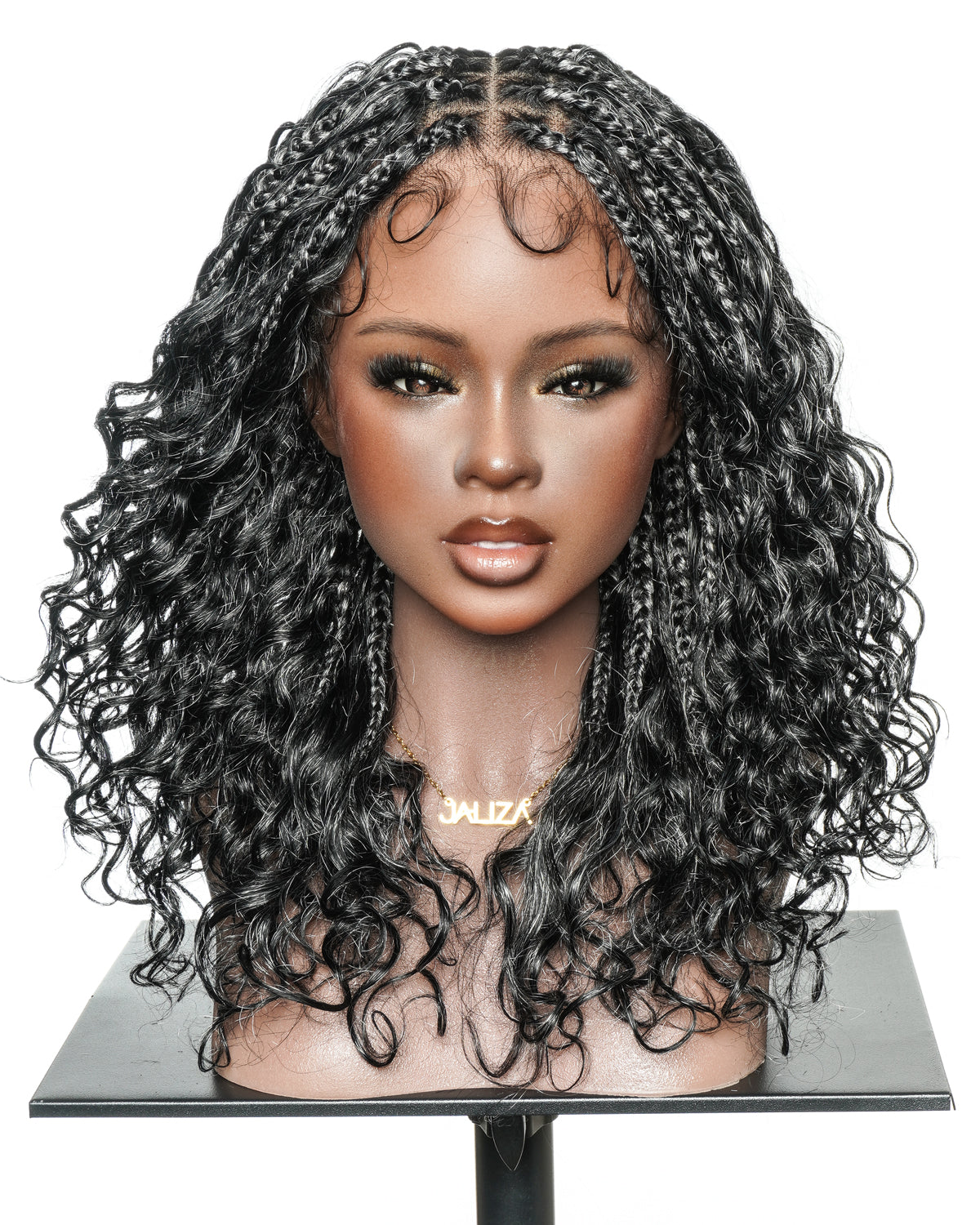 16" Salt & Pepper Deep Wave Curls HD Full Lace Boho Box Braided Wig – Human Hair & Synthetic Blend