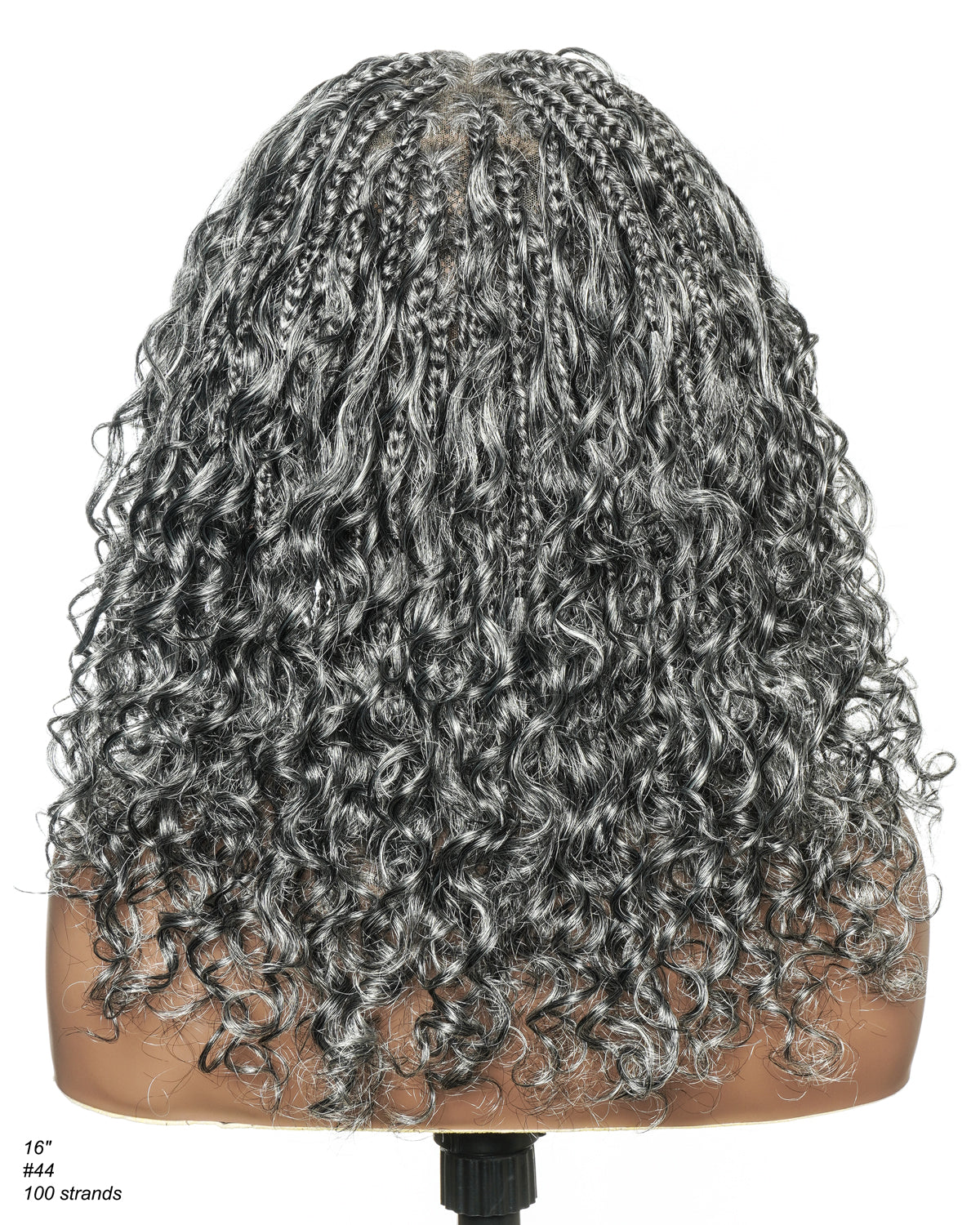 16" Salt & Pepper Deep Wave Curls HD Full Lace Boho Box Braided Wig – Human Hair & Synthetic Blend