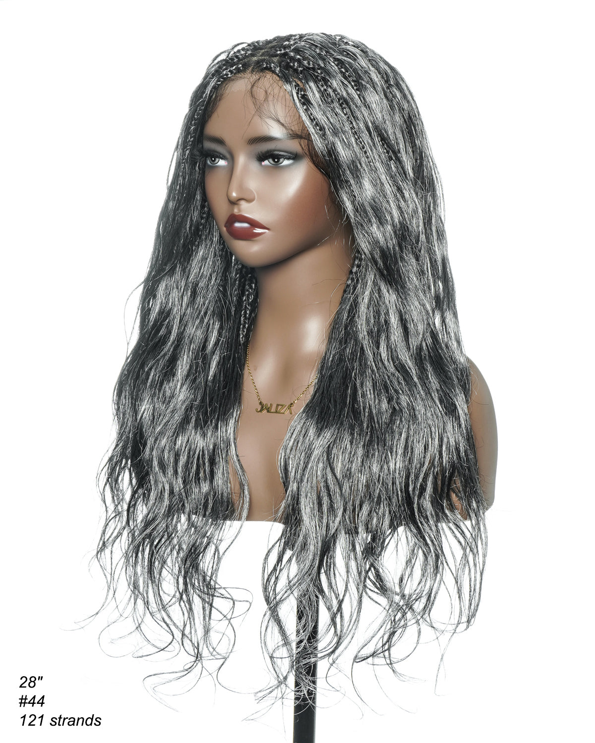 Michelle Salt & Pepper Glueless Swiss HD Full Lace Boho Braided Wig - Human Hair & Synthetic Blend Curls 1B Base