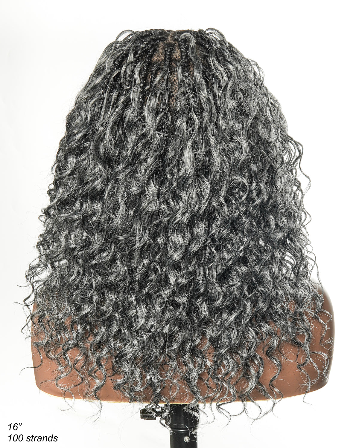 Kiki - Salt & Pepper 16" Swiss HD Full Lace Lightweight Boho Braided Wig (Human Hair & Synthetic Blend Curls)