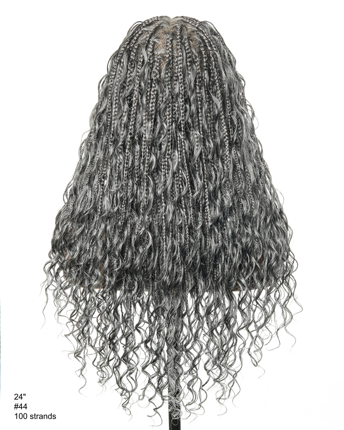 Salt & Pepper 24" HD Full Lace Boho Braided Wig with Deep Wave Human Hair & Synthetic Blend Curls #44 Base