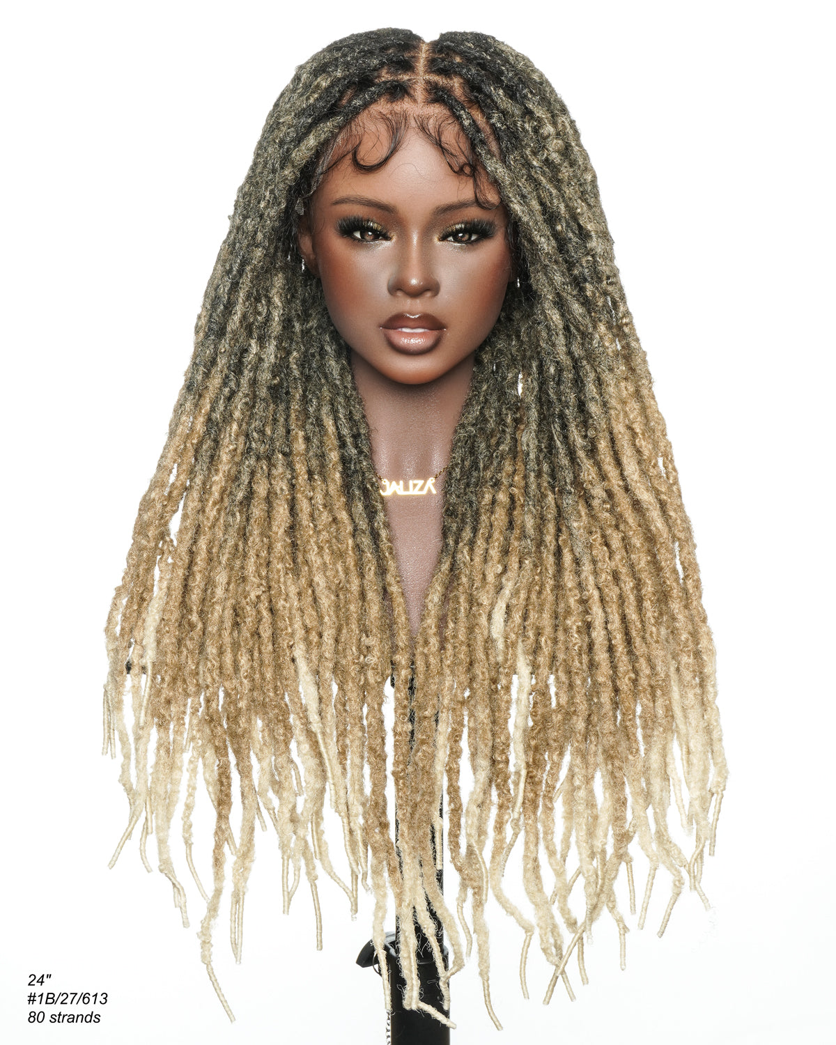 Soft And Distressed Faux Locs Ombre 1B-27-613 Pre Bleached Swiss HD Full Lace Wig