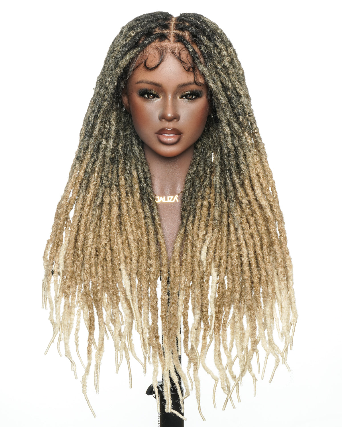 Soft And Distressed Faux Locs Ombre 1B-27-613 Pre Bleached Swiss HD Full Lace Wig