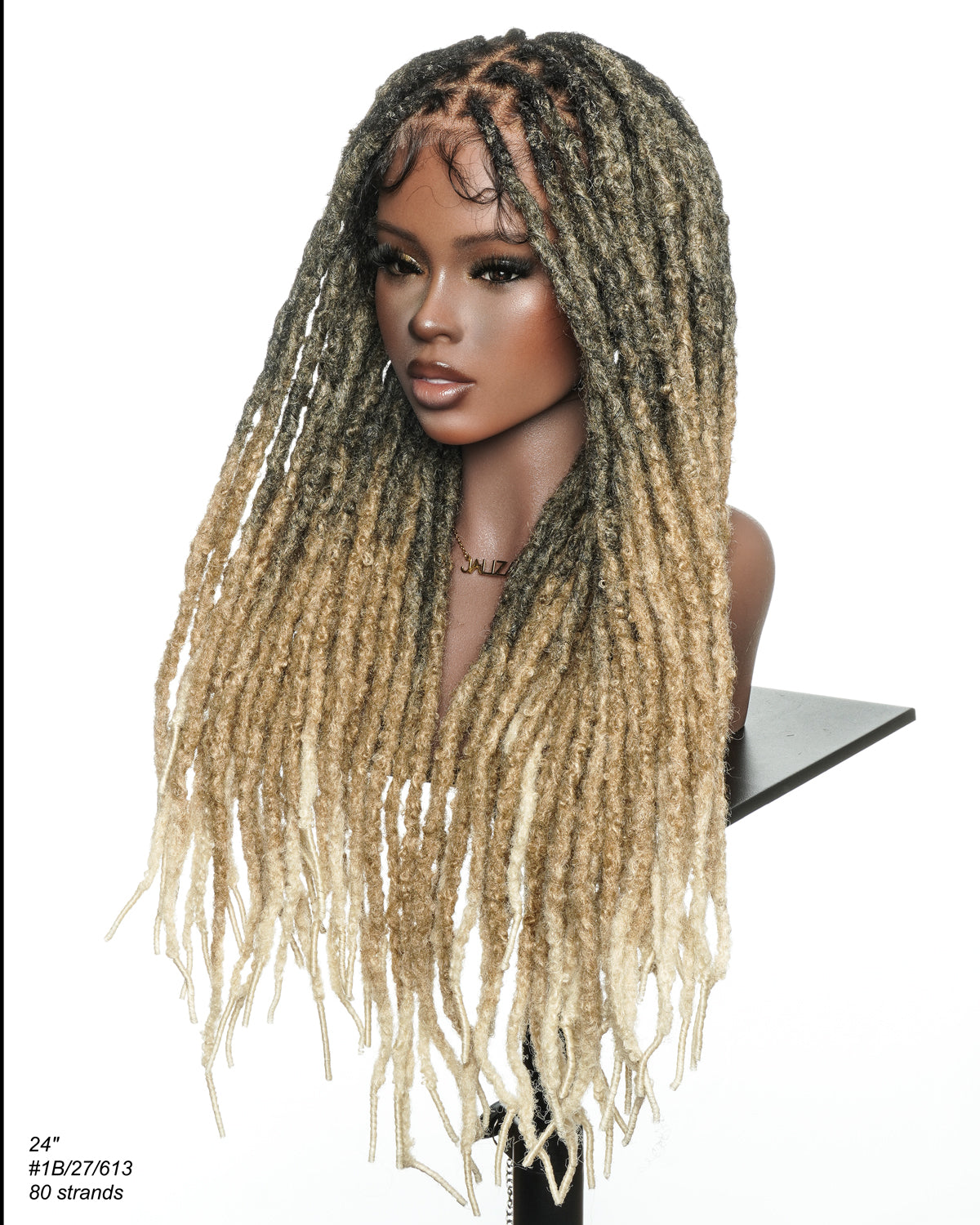 Soft And Distressed Faux Locs Ombre 1B-27-613 Pre Bleached Swiss HD Full Lace Wig