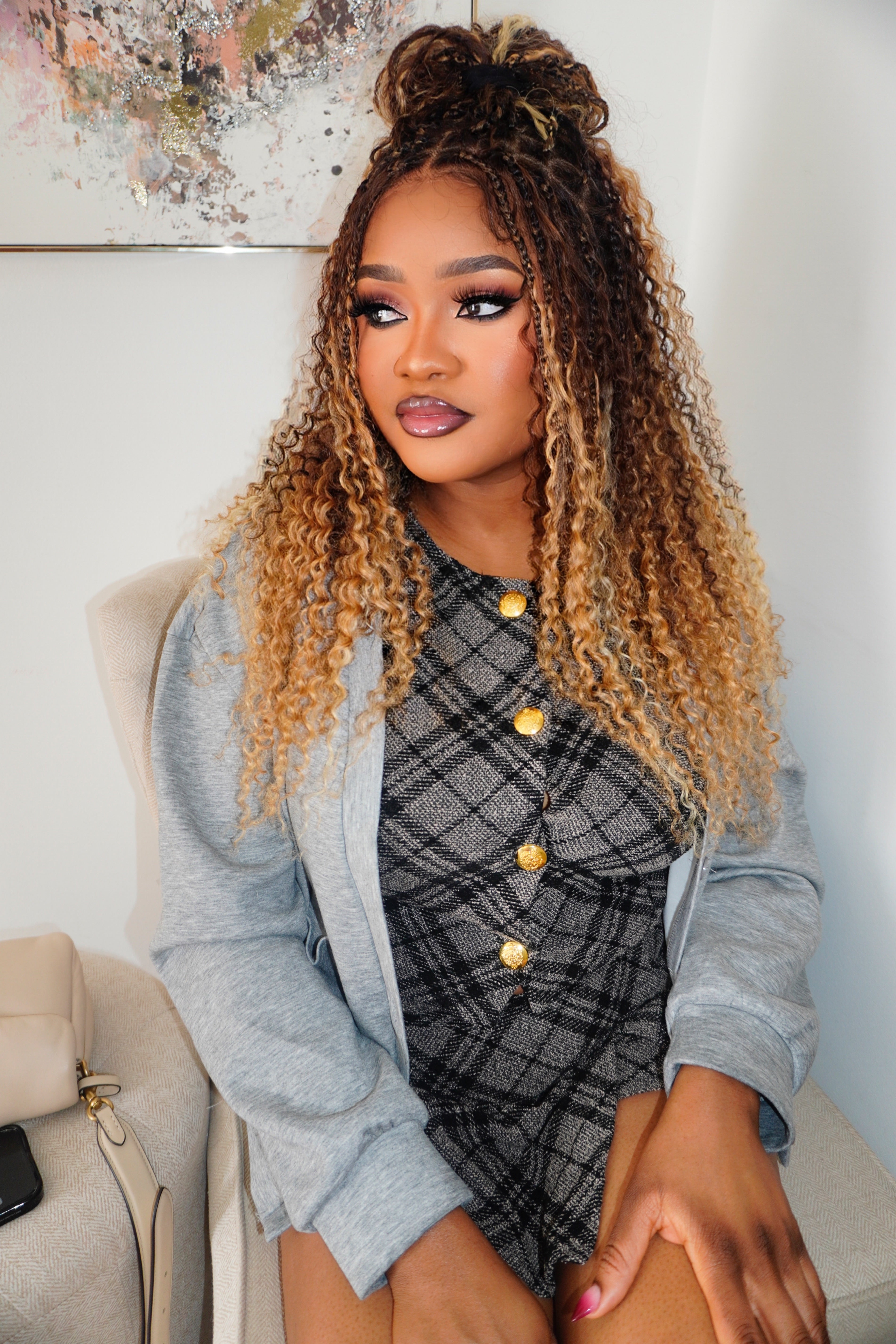 Solana - Human Hair Pre Bleached Lace Swiss HD Full Lace Blend Color 1B 4 30 27 613 Human Hair Boho Style Boho Box Braided Wig