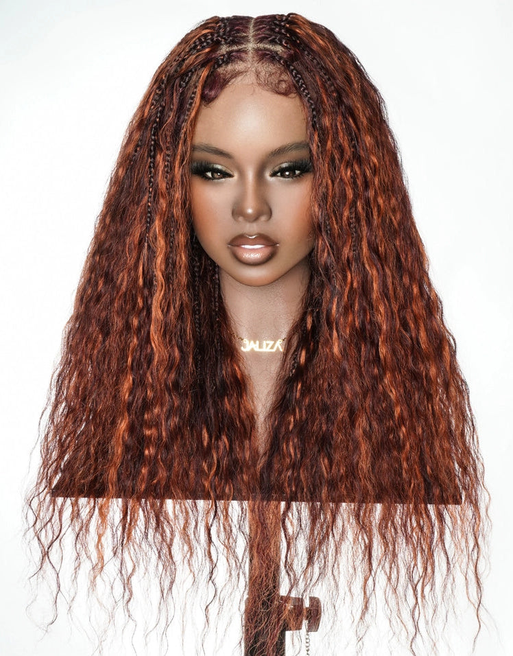 24" Mix Color Wavy Bora Bora Swiss HD Lace Full Lace Braided Wig