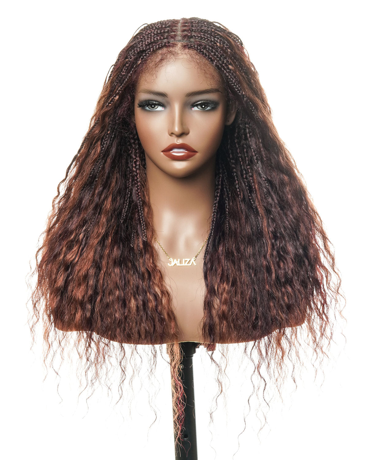 24" Mix Color Burgundy 99J & 33 Reddish Brown Super Style Human Hair Wet & Wavy Curls HD Full Lace Boho Box Braided Wig 121 Strands