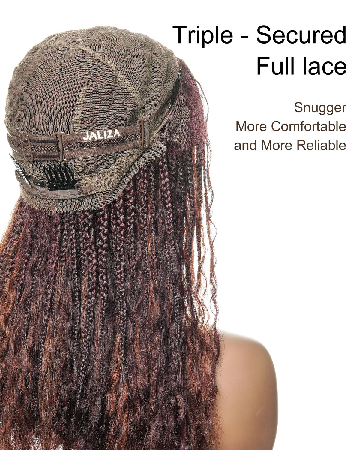 24" Mix Color Burgundy 99J & 33 Reddish Brown Super Style Human Hair Wet & Wavy Curls HD Full Lace Boho Box Braided Wig 121 Strands
