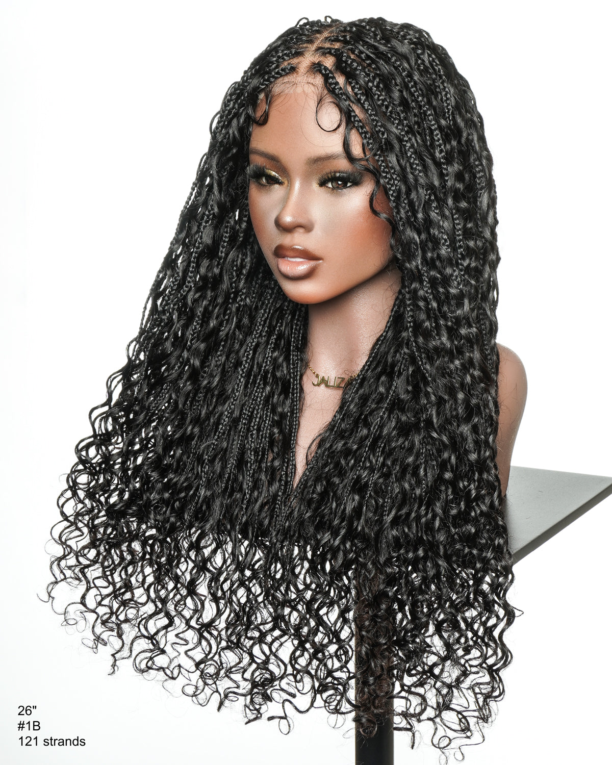 Nami - Drawstring Cap Water Wave Human Hair Curls Pre Bleached Swiss HD Full Lace Knotless Boho Box Braided Wig