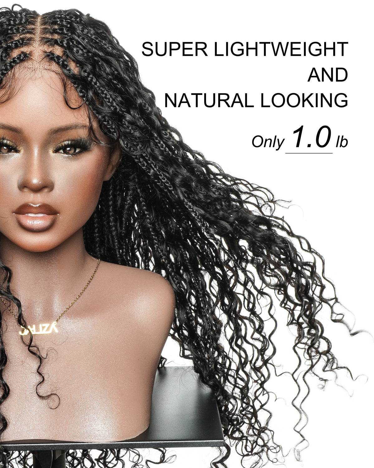 Nami - Drawstring Cap Water Wave Human Hair Curls Pre Bleached Swiss HD Full Lace Knotless Boho Box Braided Wig