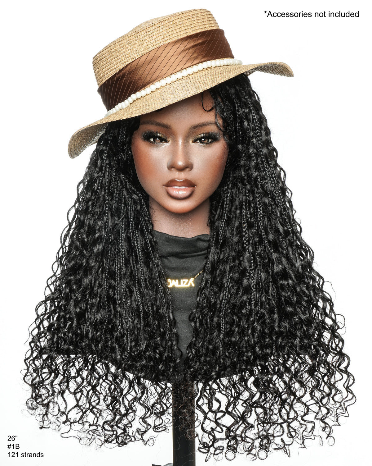 Nami - Drawstring Cap Water Wave Human Hair Curls Pre Bleached Swiss HD Full Lace Knotless Boho Box Braided Wig
