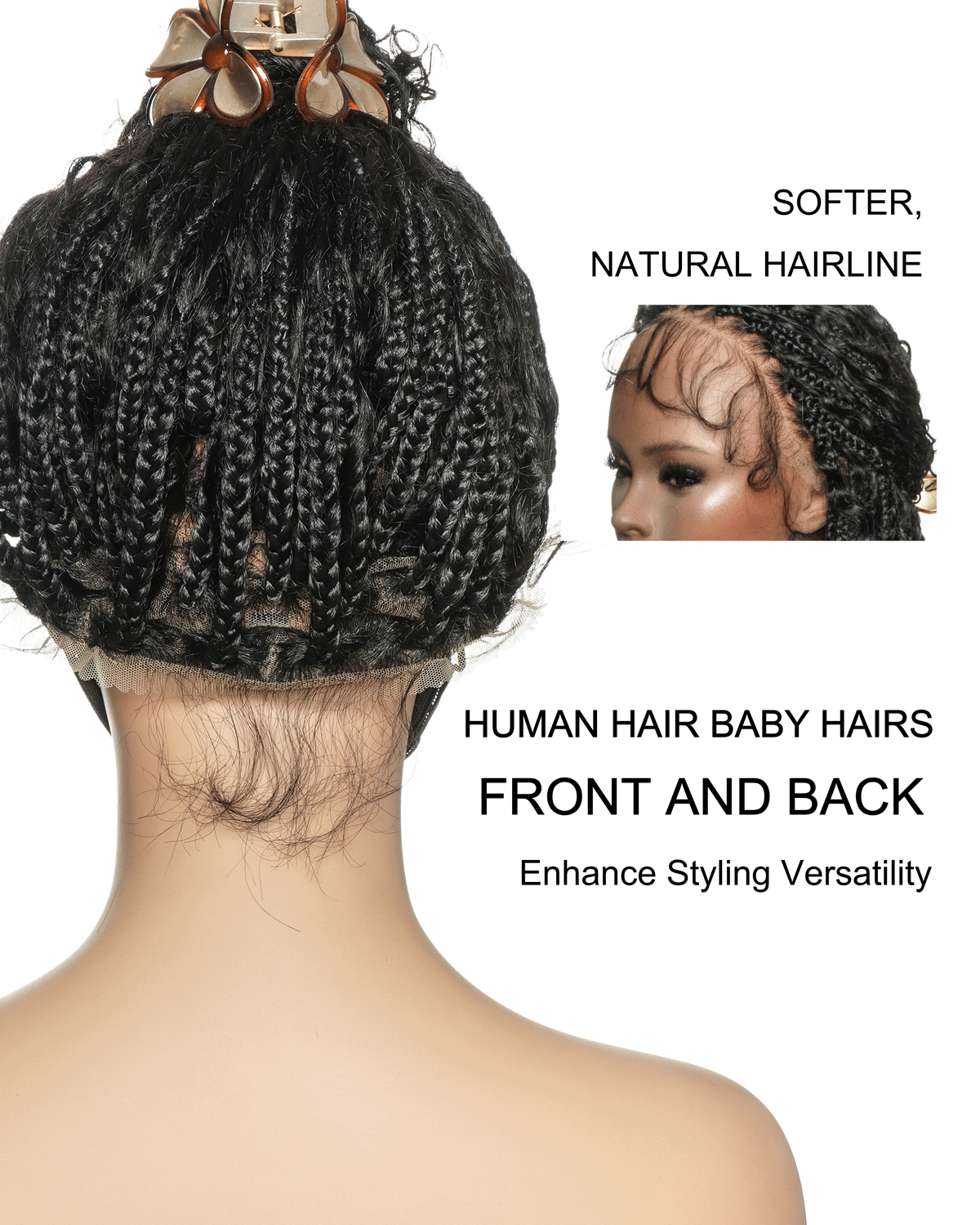 Nami - Drawstring Cap Water Wave Human Hair Curls Pre Bleached Swiss HD Full Lace Knotless Boho Box Braided Wig