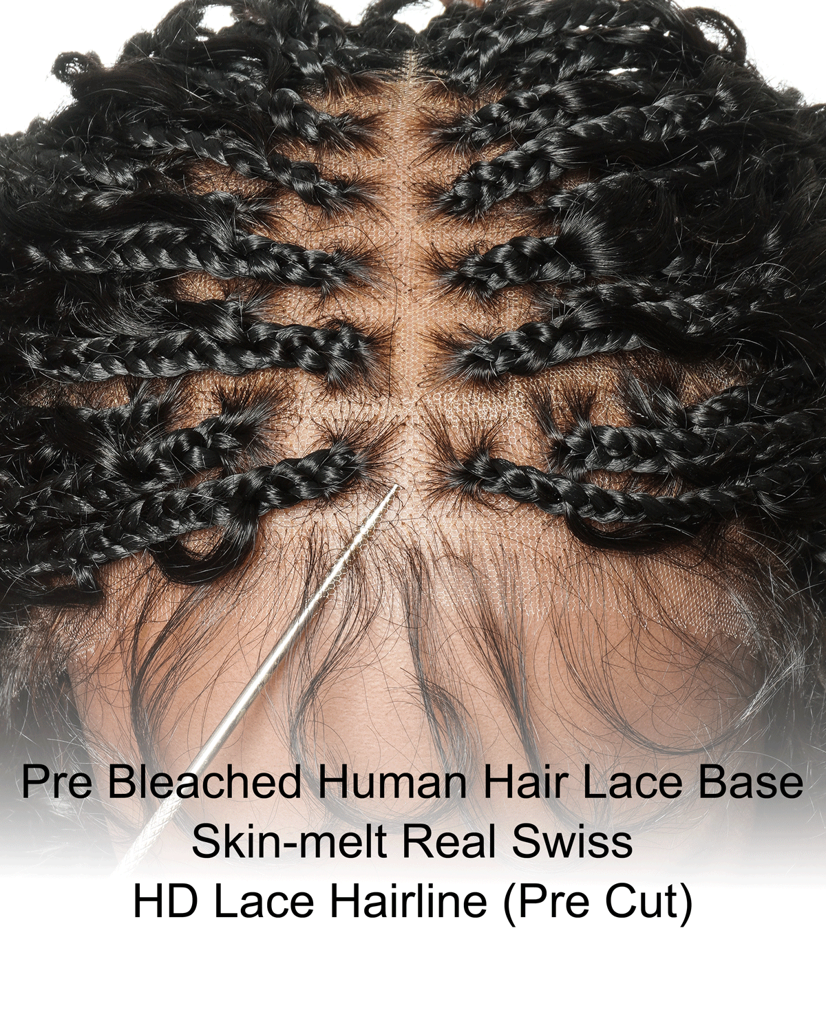Nami - Drawstring Cap Water Wave Human Hair Curls Pre Bleached Swiss HD Full Lace Knotless Boho Box Braided Wig