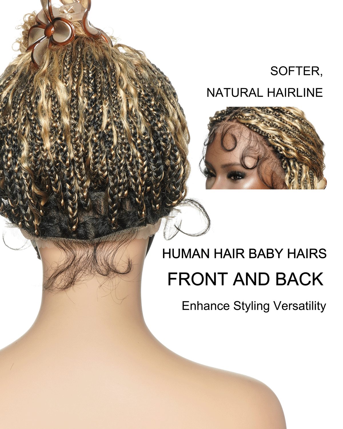 Nami - Drawstring Cap Water Wave Human Hair Curls Pre Bleached Swiss HD Full Lace Knotless Boho Box Braided Wig