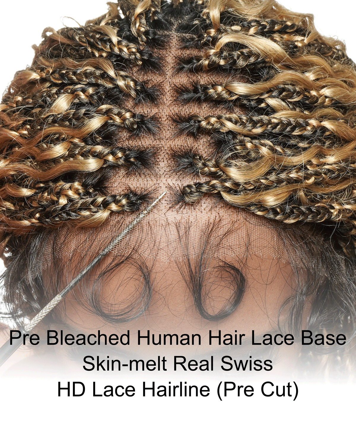 Nami - Drawstring Cap Water Wave Human Hair Curls Pre Bleached Swiss HD Full Lace Knotless Boho Box Braided Wig