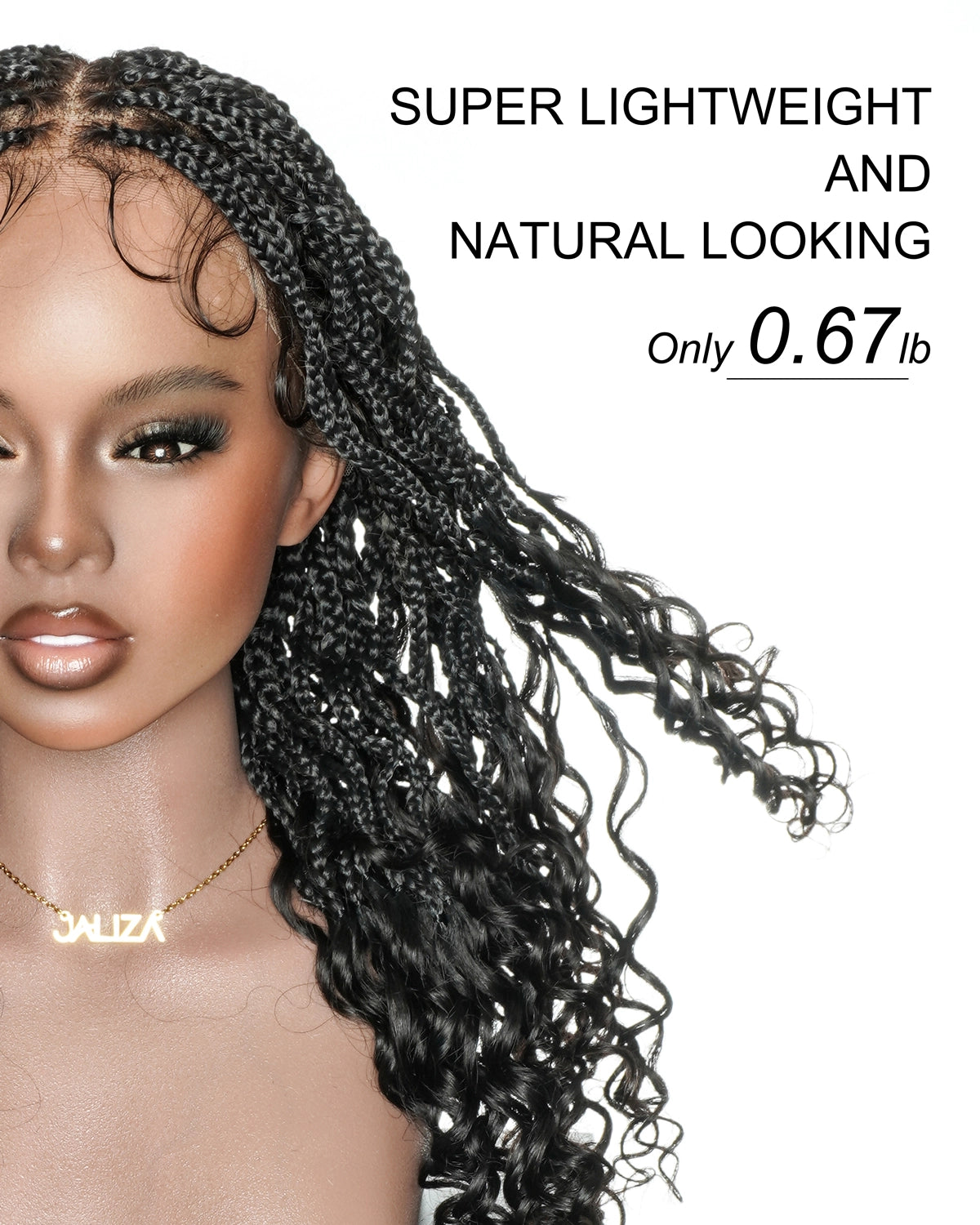 18" Lightweight Wave Box Braided Wig with Human Hair Curly Ends