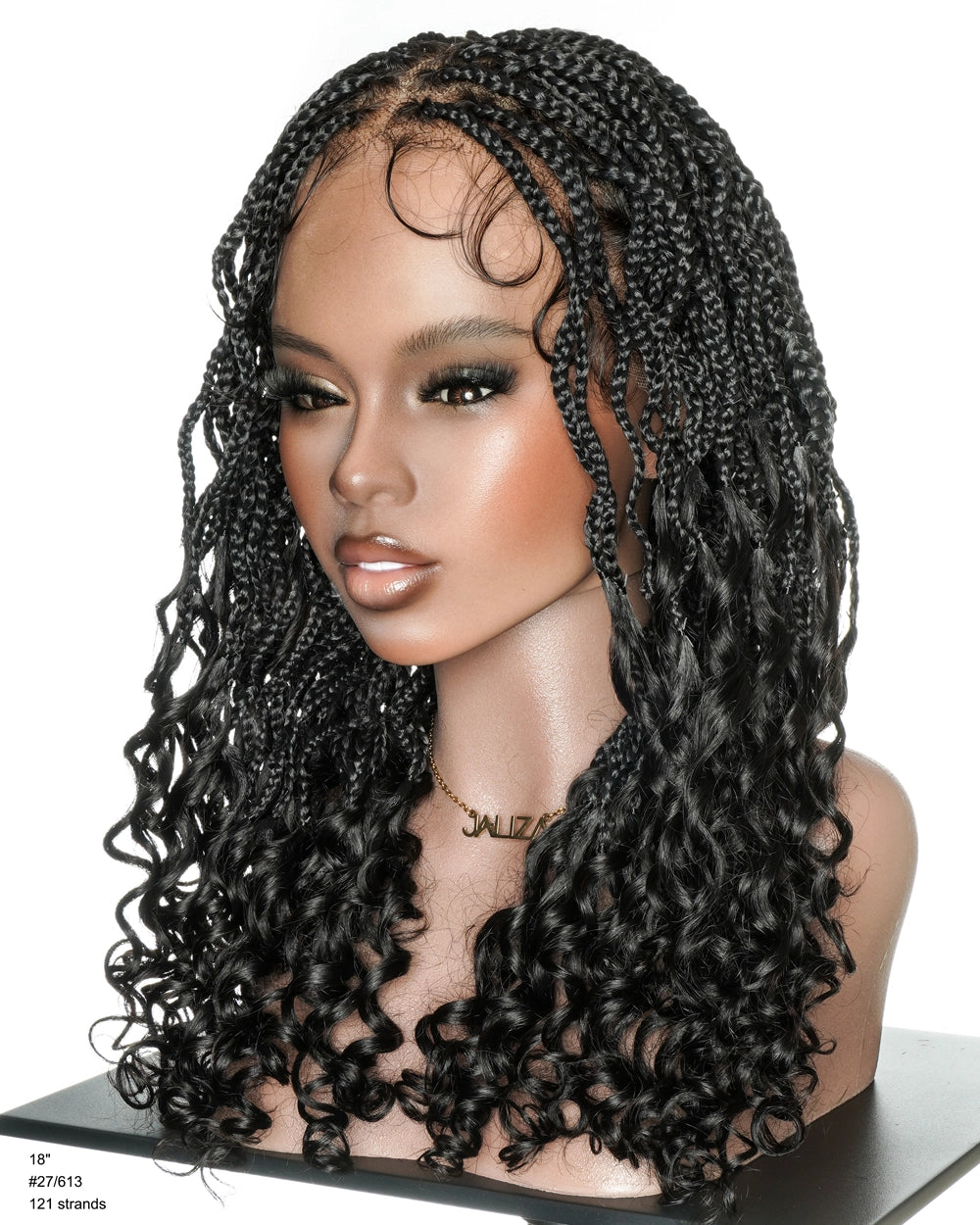 18" Lightweight Wave Box Braided Wig with Human Hair Curly Ends