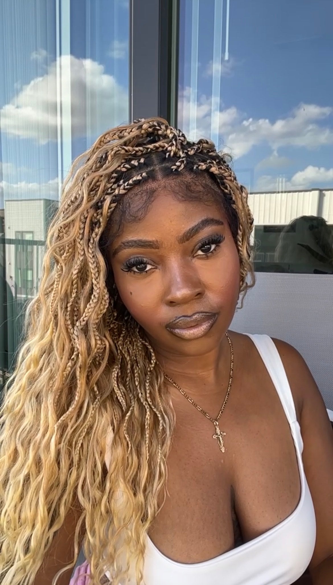 24 Inches Wavy Box Braids with Human Hair Cascading Boho Waves Boho Box Braided Wig